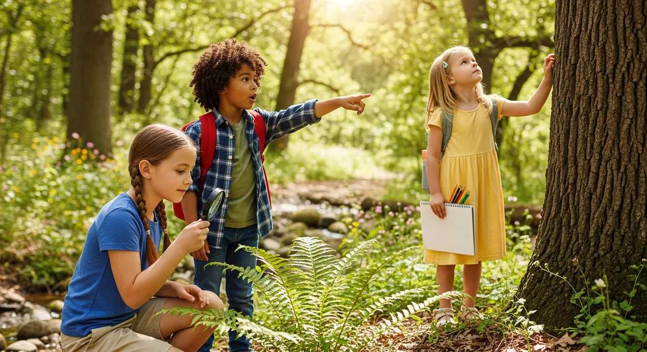 Children learning outdoors